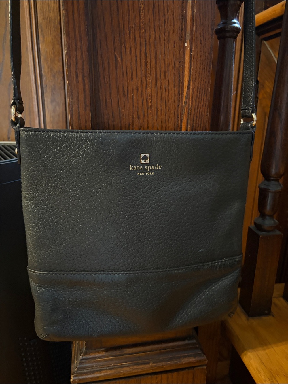 kate spade Black Pebbled Leather Crossbody Bag with Gold Logo